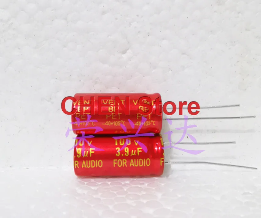 20PCS NEW ELUM BP 100V 3.3UF 3.9UF 10UF 100V3.3UF Red Gold BP Promise High-Frequency Crossover Electrolytic Capacitor 3.3UF100V