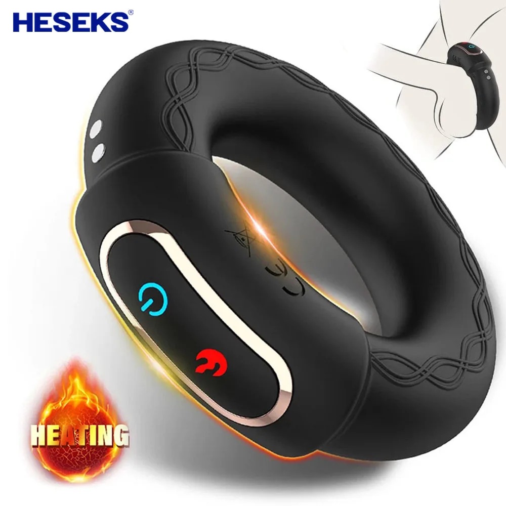 HESEKS Male Heating Cock Penis Vibrating Ring Cock rings Delay Ejaculation Massager Long Lasting Erection Sex Toys For Men