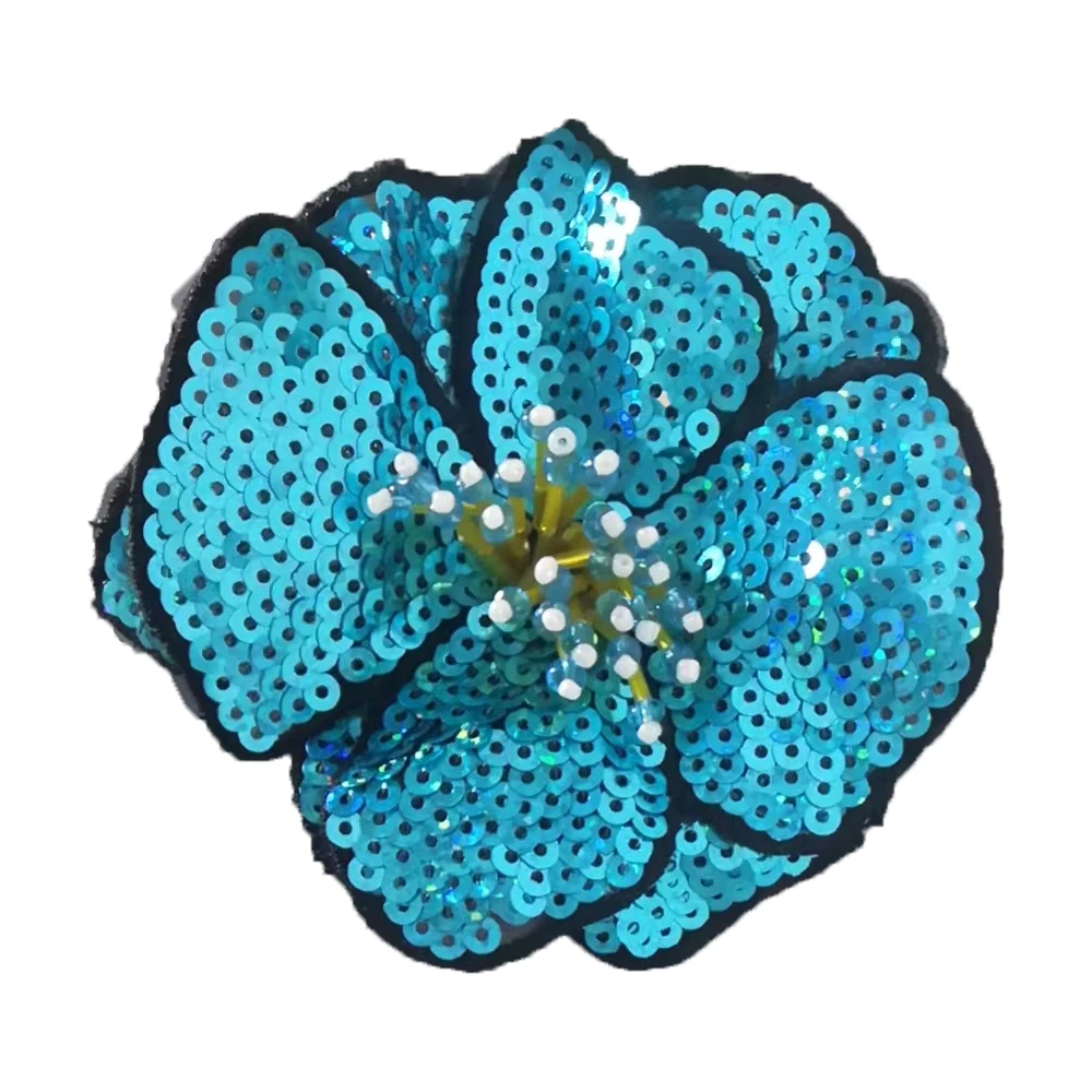 1 Piece 11x11cm, Sequins Flower Sew on Patch, DIY Applique, Clothes Decoration,  Blue, Pink, Green, 9Colours Available Glue-free