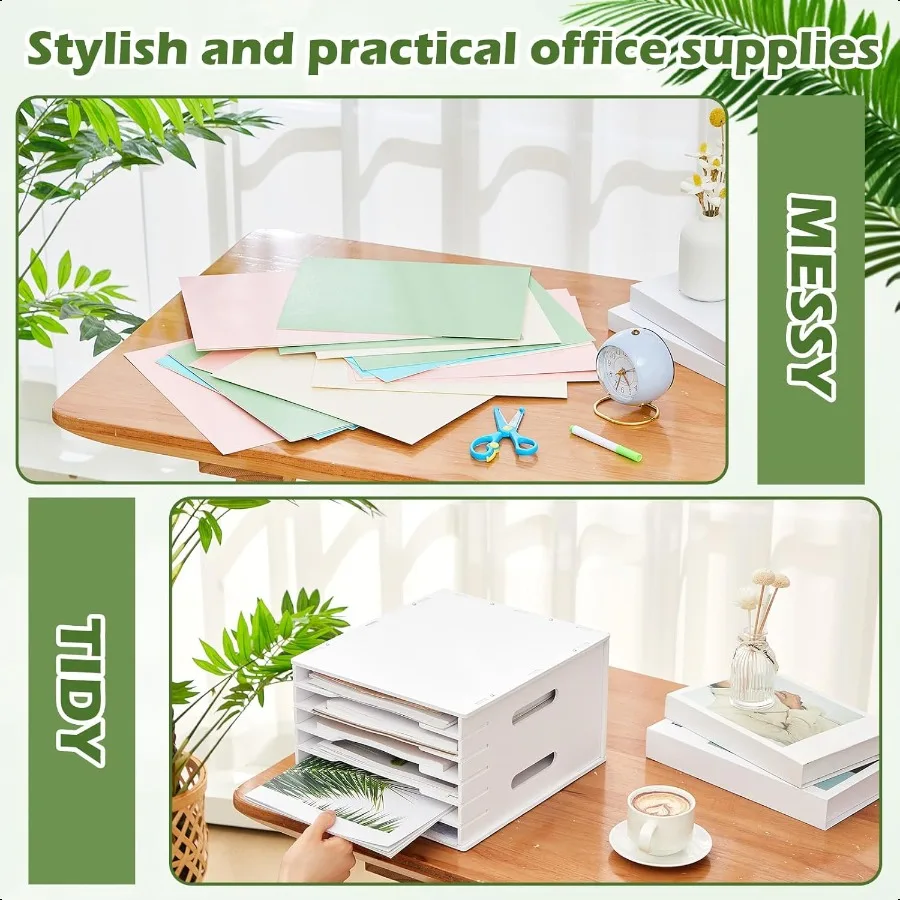 Juexica Organizzatore di carta per album a 6 livelli per dimensioni 8,5 x 11 Organizzatore di file in cartoncino bianco Vassoi di carta impilabili Storag da tavolo