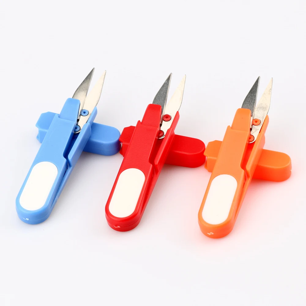 1Pcs Plastic Handle Safety Cover Sewing Scissors Thread Embroidery Cross-stitch Cutter Cutter U Shape Scissor DIY Supplies Tool