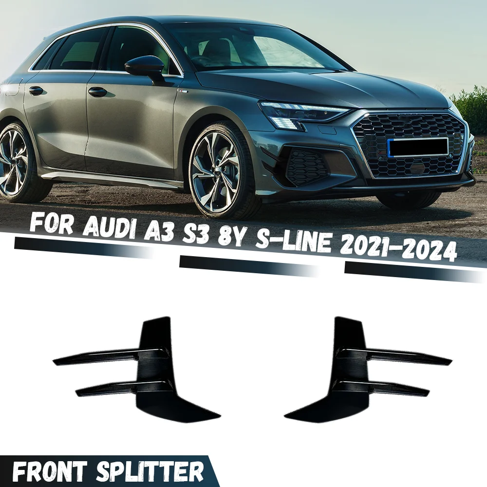 

For Audi A3 S3 8Y S-Line 2021 2022 2023 2024 Front Bumper Lip Spoiler Splitters Canards Vents Wind Knife