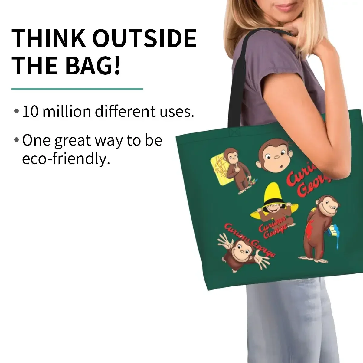Bolso de compras de mono de Anime, bolso grande de hombro de lona para mujer, bolsas de compras duraderas para comestibles
