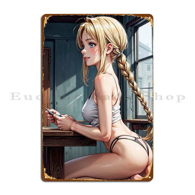 Anime Pinup Girl Suki Tanaka 007 Playing Strip Poker Metal Sign Cinema Club Printing Printing Garage Tin Sign Poster