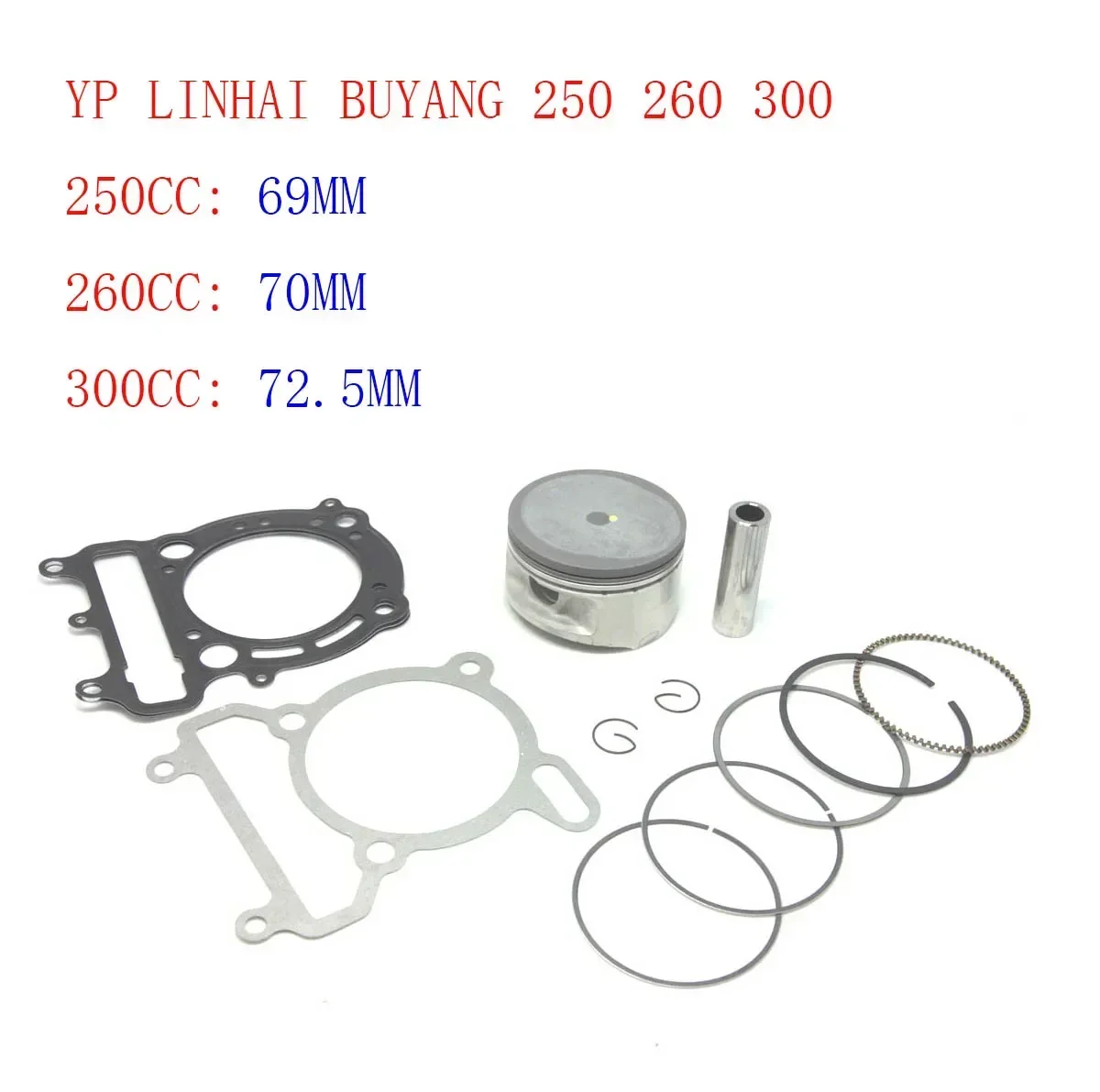 YP250 LINHAI 250 260 300 69MM 70MM 72.5MM Zestaw Tłoka i Uszczelki do VOG Tank Touring JCL Buyang D300 Gsmoon ATV Buggy Skuter