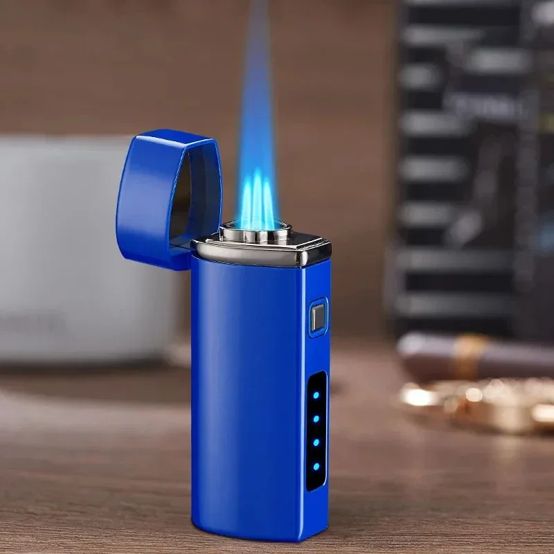 

New High-fire Gas-electric Dual-purpose Gas Lighter Outdoor Windproof Blue Jet Flame Igniter With Cigar Knife Power Display Gift