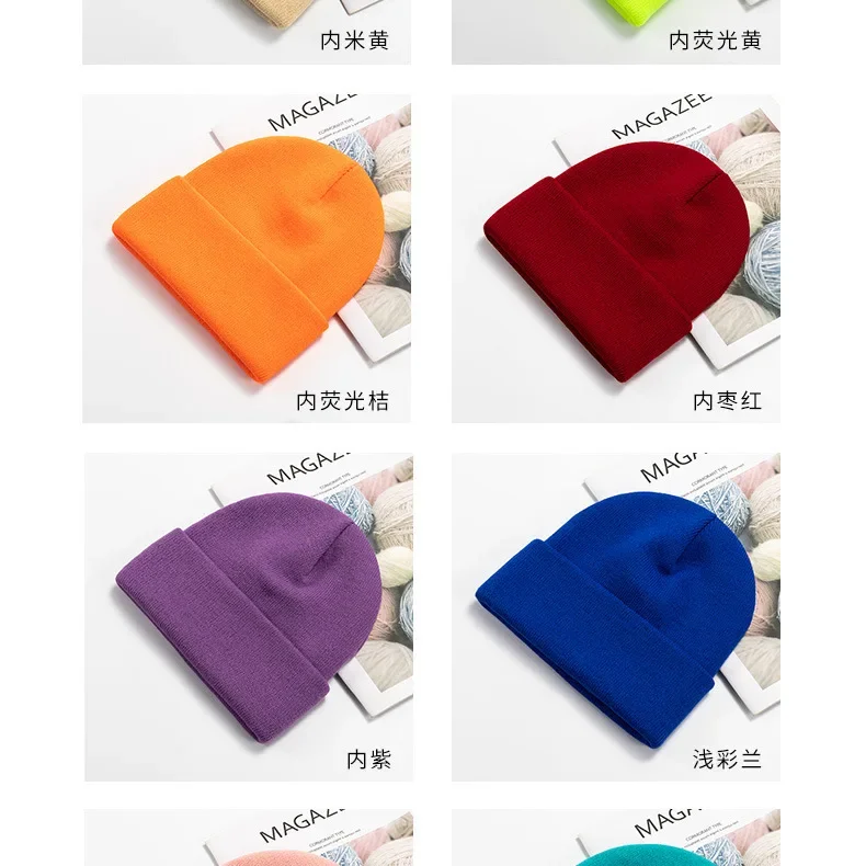 Benutzerdefinierte Mütze drucken Ihr eigenes Logo Winter gestrickt warm halten kalte Mütze Unisex einfarbig Hip Hop häkeln Totenkopf Beanie Hüte – Detail 4
