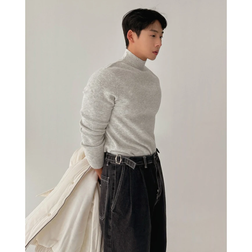 

American Sle Hard Man f High Collar Knitted Muscle Men's Tight Core Yarn Wool Knitwear mid Collar Base Layer Sweater