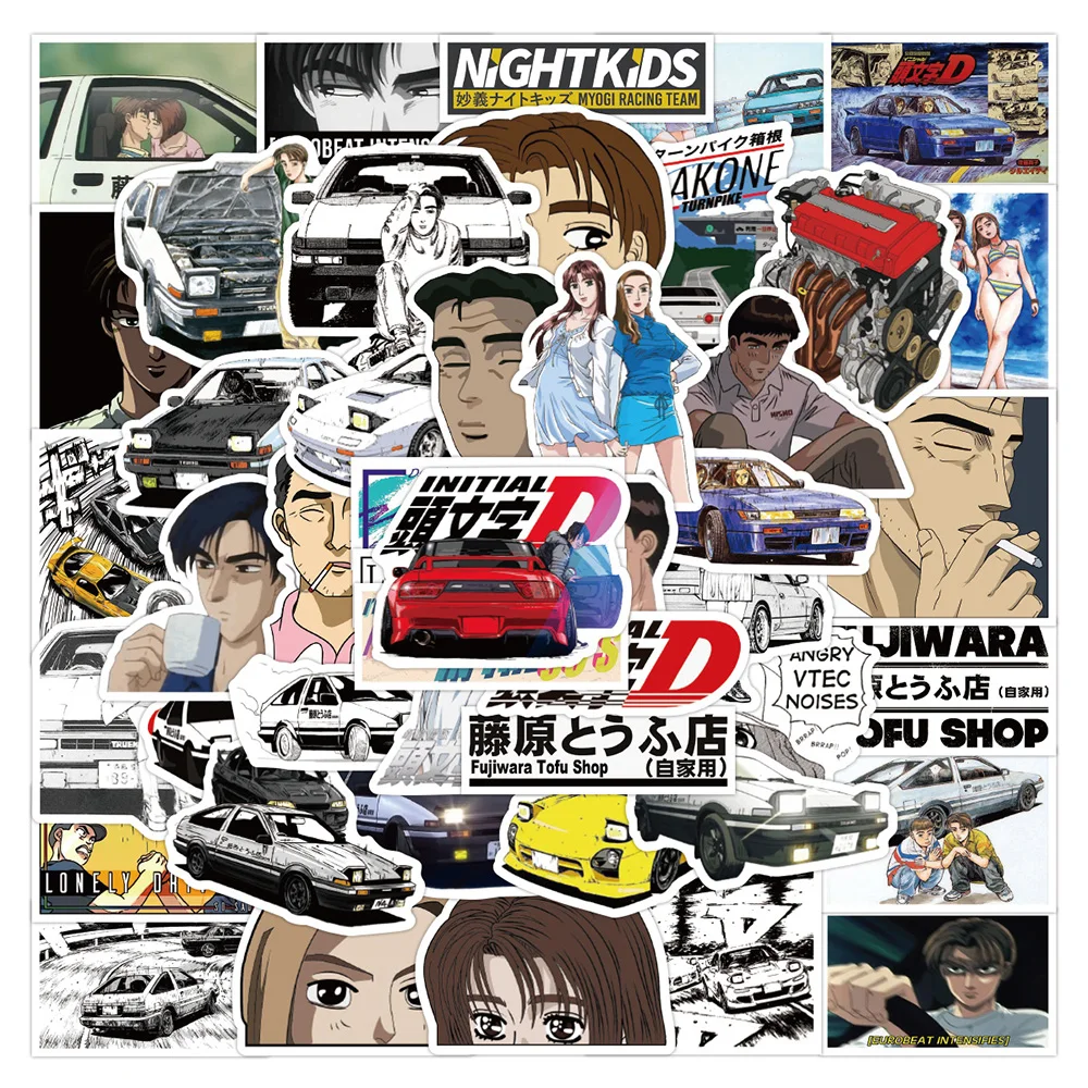 10/30/50PCS Classic Anime Initial D Stickers Water Bottle Car Motorcycle Decoration Waterproof Cartoon Graffiti Sticker Decals