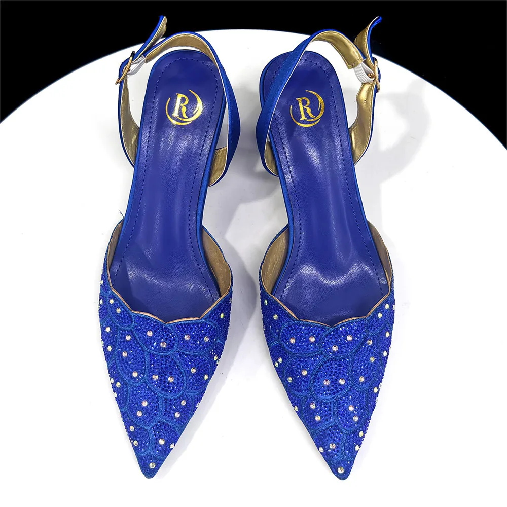 Pointed Top Grace Elegant Royal Blue Rhinestone Low-Heel Shoes & Handbag Set – Luxury Wedding & Party Accessories view 3
