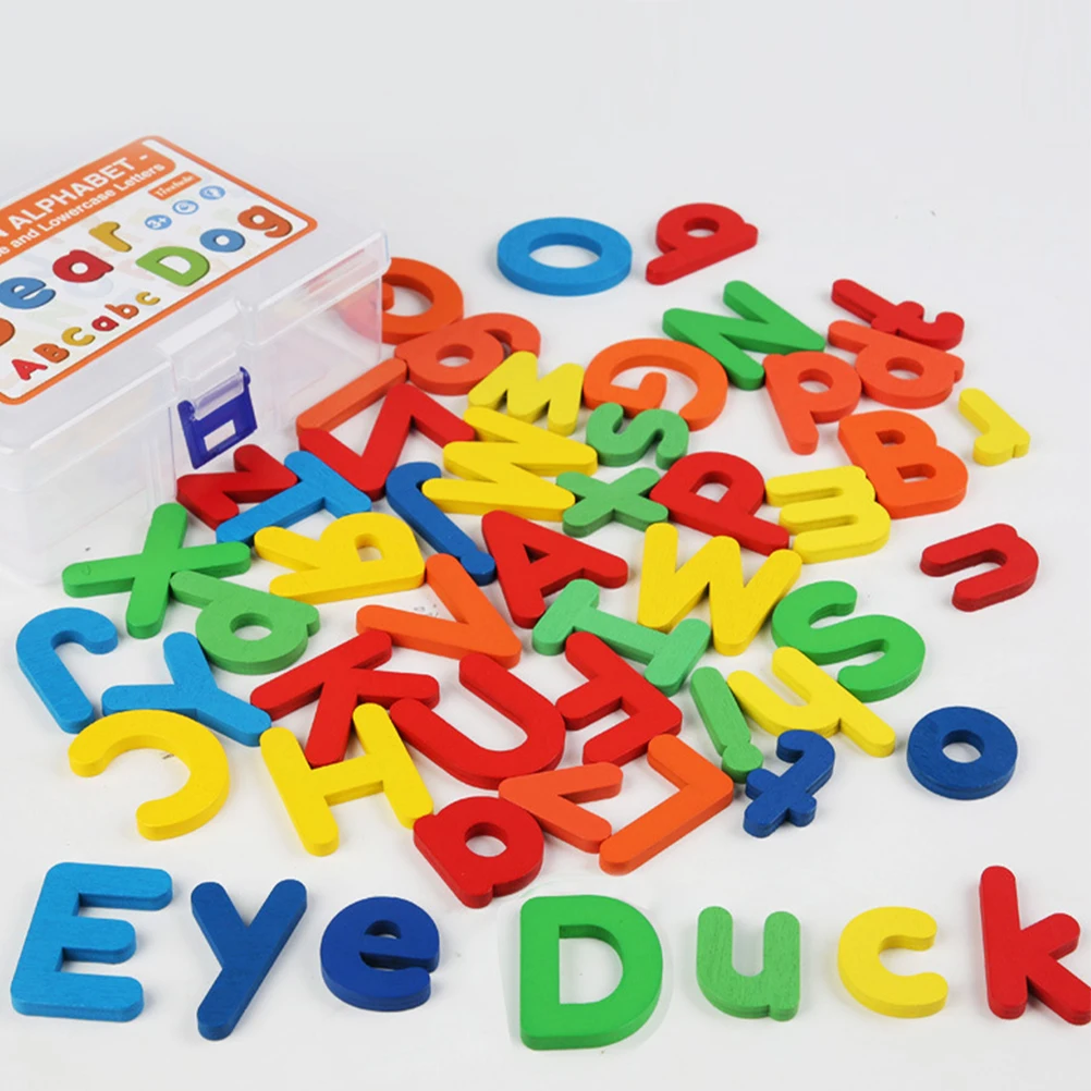 Set di 52 Pezzi di Alfabeto in Legno per Bambini, Sviluppo delle Abilità Motorie Fini, Gioco Educativo per l'Apprendimento Cognitivo dei Colori