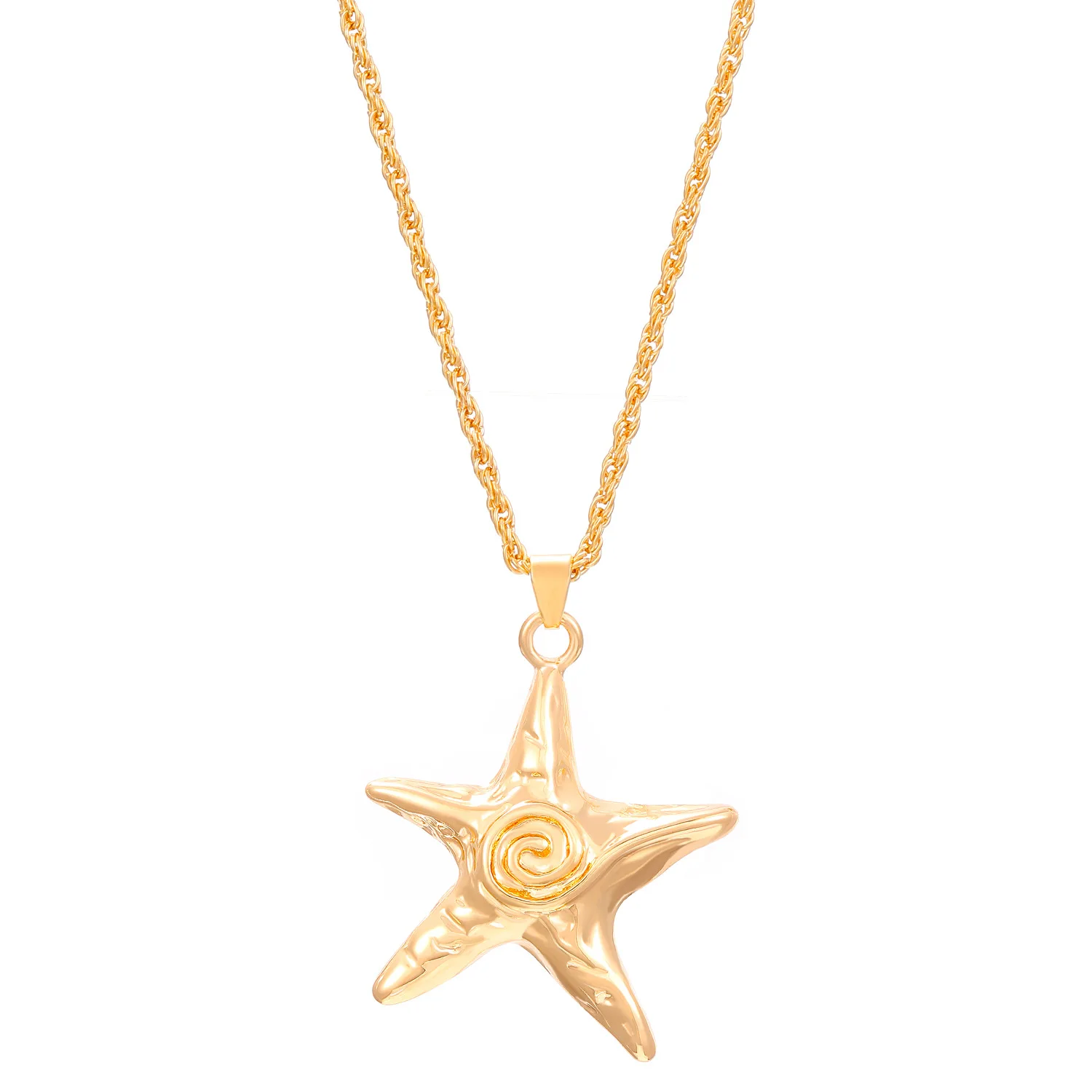 Gold Color Alloy Irregular Starfish Pendant Necklace Earrings Finger Rings for Women Fashion Gifts Cool Personality Jewelry Set