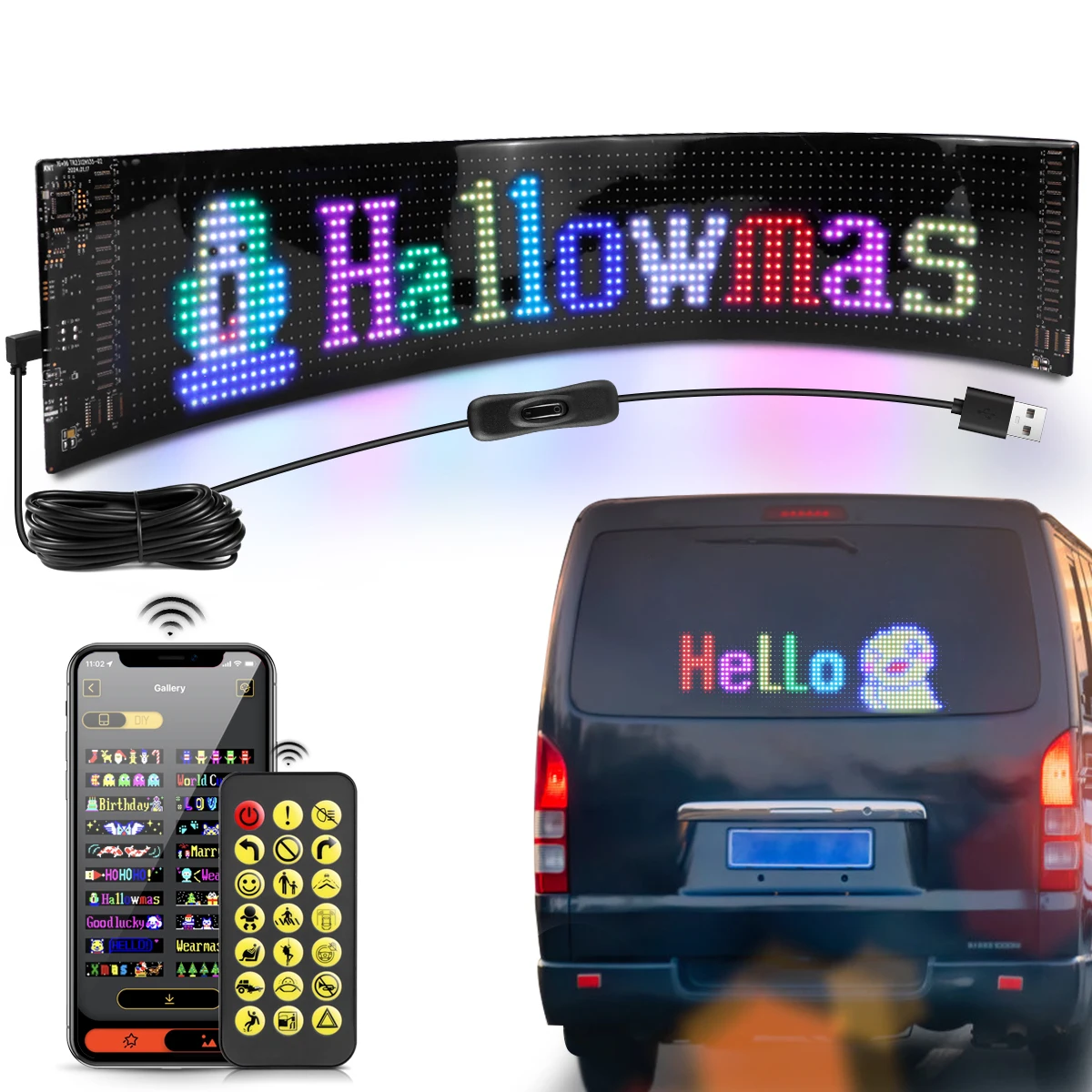 5V USB LED Screen Sign Scrolling Advertising Light Bluetooth APP Control Message display Board Logo Light Custom Text Pattern