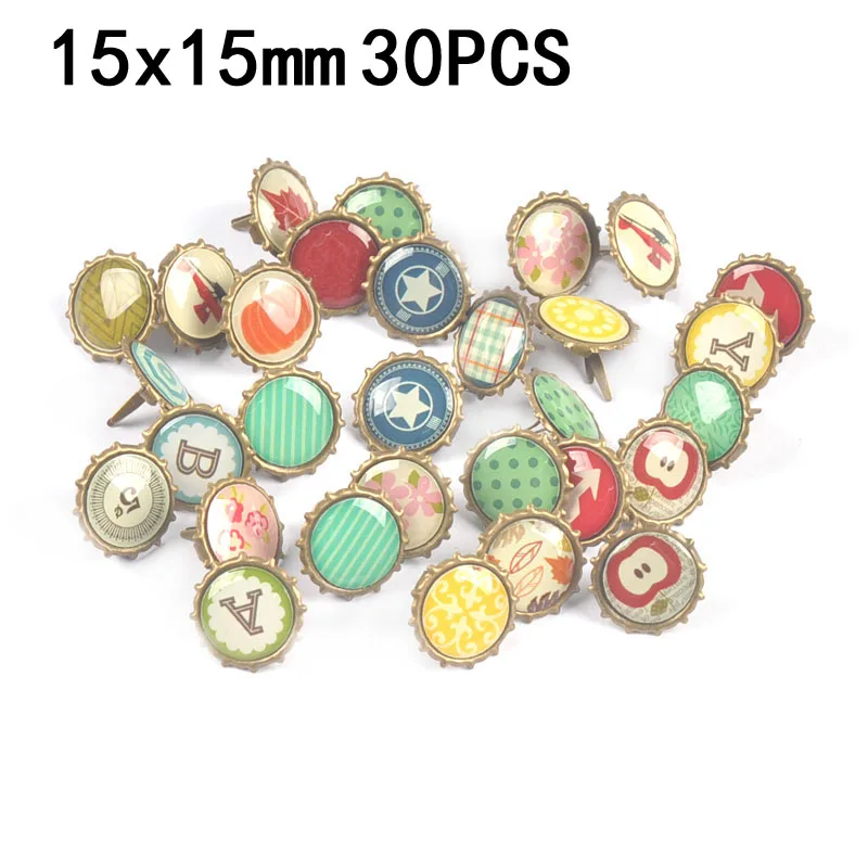 Colorful Mixed Pattern Round Brads DIY Scrapbooking Embellishment Metal Crafts Fastener Supplies Home Decor Handwork Accessories