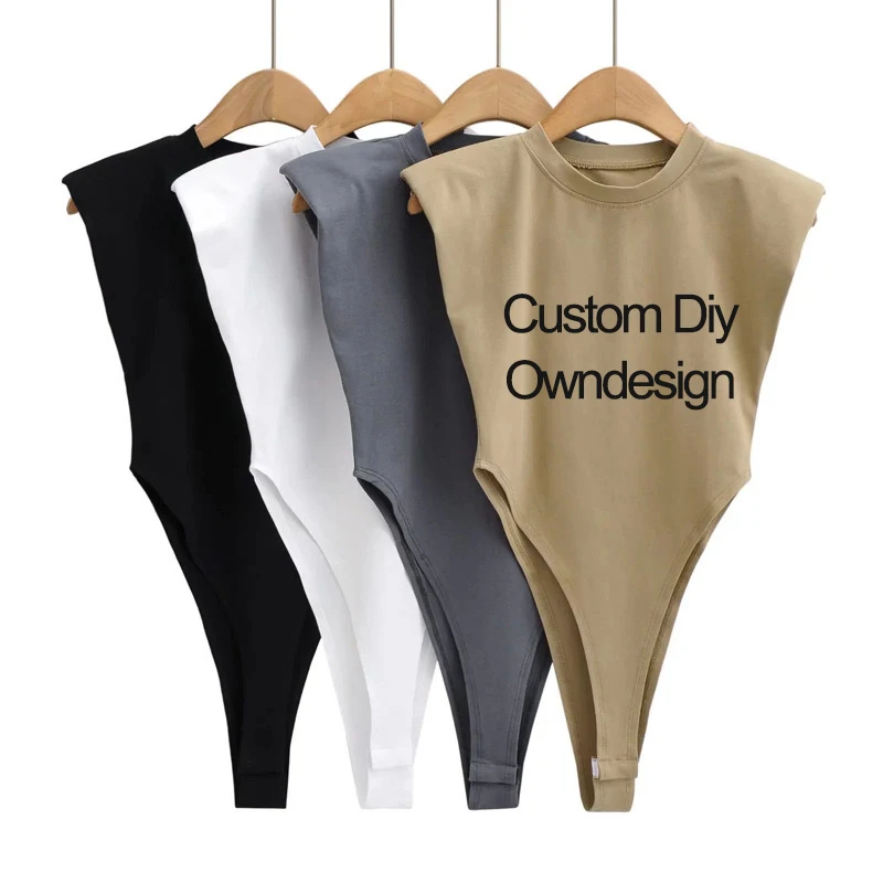 

Custom Print Diy Design Women Sexy Tops Summer One-pieces Bodycon Bodysuit Padded Shoulder Bodysuit Brownl Sleeveless 2025