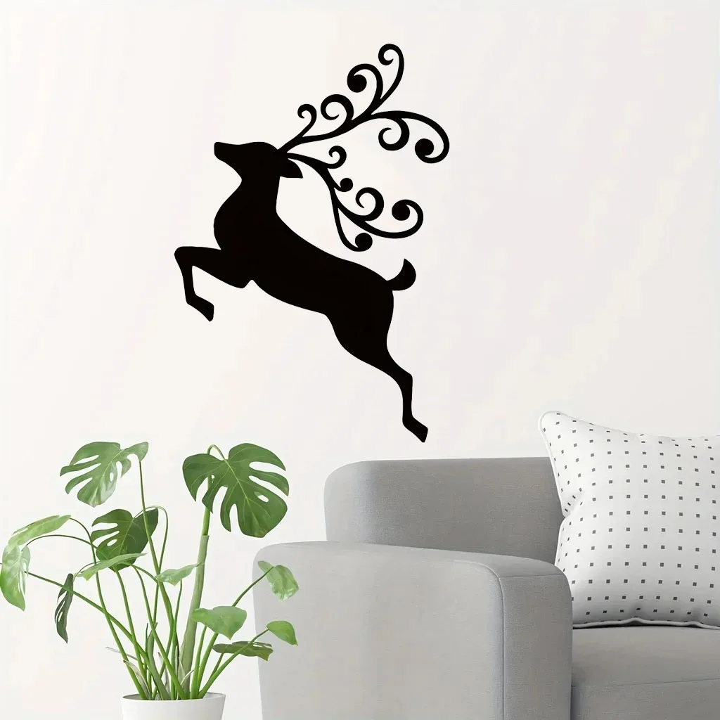 Splendid Metal Wall Art of Christmas Deer – Black Silhouette. A Majestic Decor for Living Room and Bedroom this Christmas