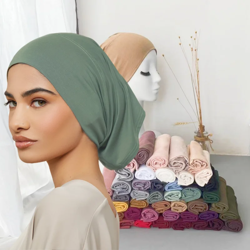 56 warna mode wanita jilbab dalam tabung Muslim topi Bonnet polos Islami Dalaman Jersey bambu topi