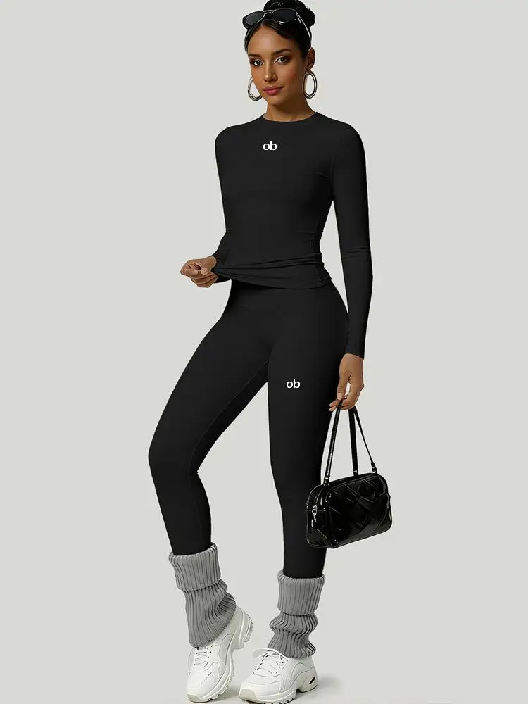 Yoga workout set - Women's autumn long-sleeved pants with fitted design for training, basic style, elastic fitness wear