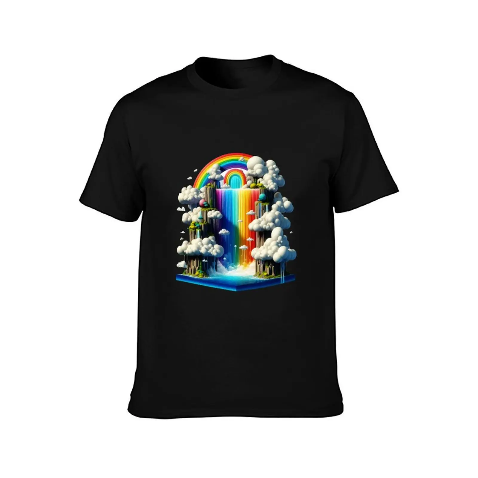 Cascading Waterfall T-Shirt, Summer Casual Cotton Tee, Oversized Streetwear Tops, Vintage Graphic Print, Loose Fit Short Sleeve