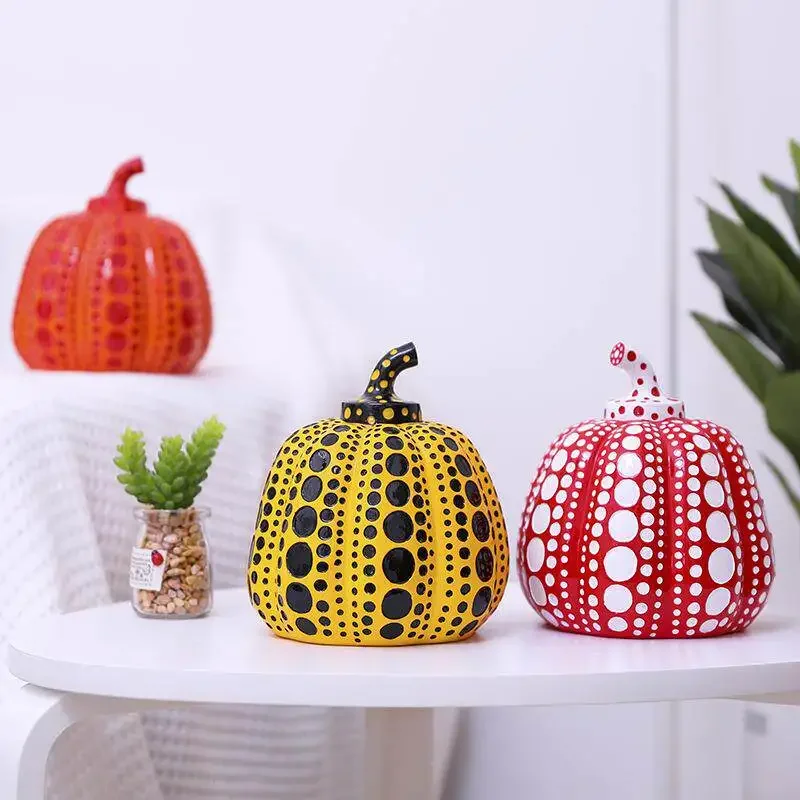 Japanese Pumpkin Statue Art Wave Point Creative Sculpture Morden Resin Crafts Decoration For Kusama Yayoi Home Office Decor Gift