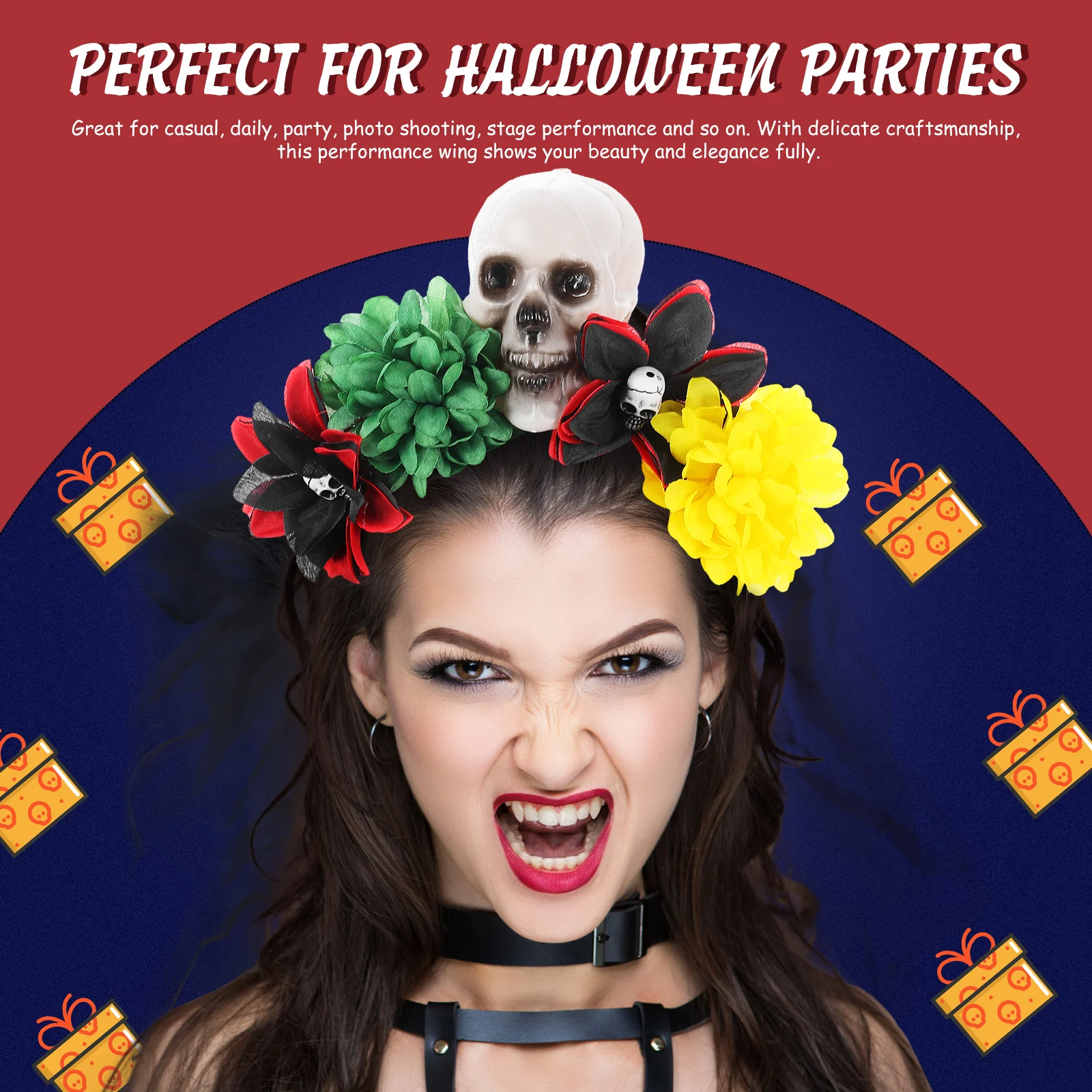 

Cloth Rose Flower Halloween Headband Lightweight Festival Cosplay Party Hair Band For Adults Costume Accessory