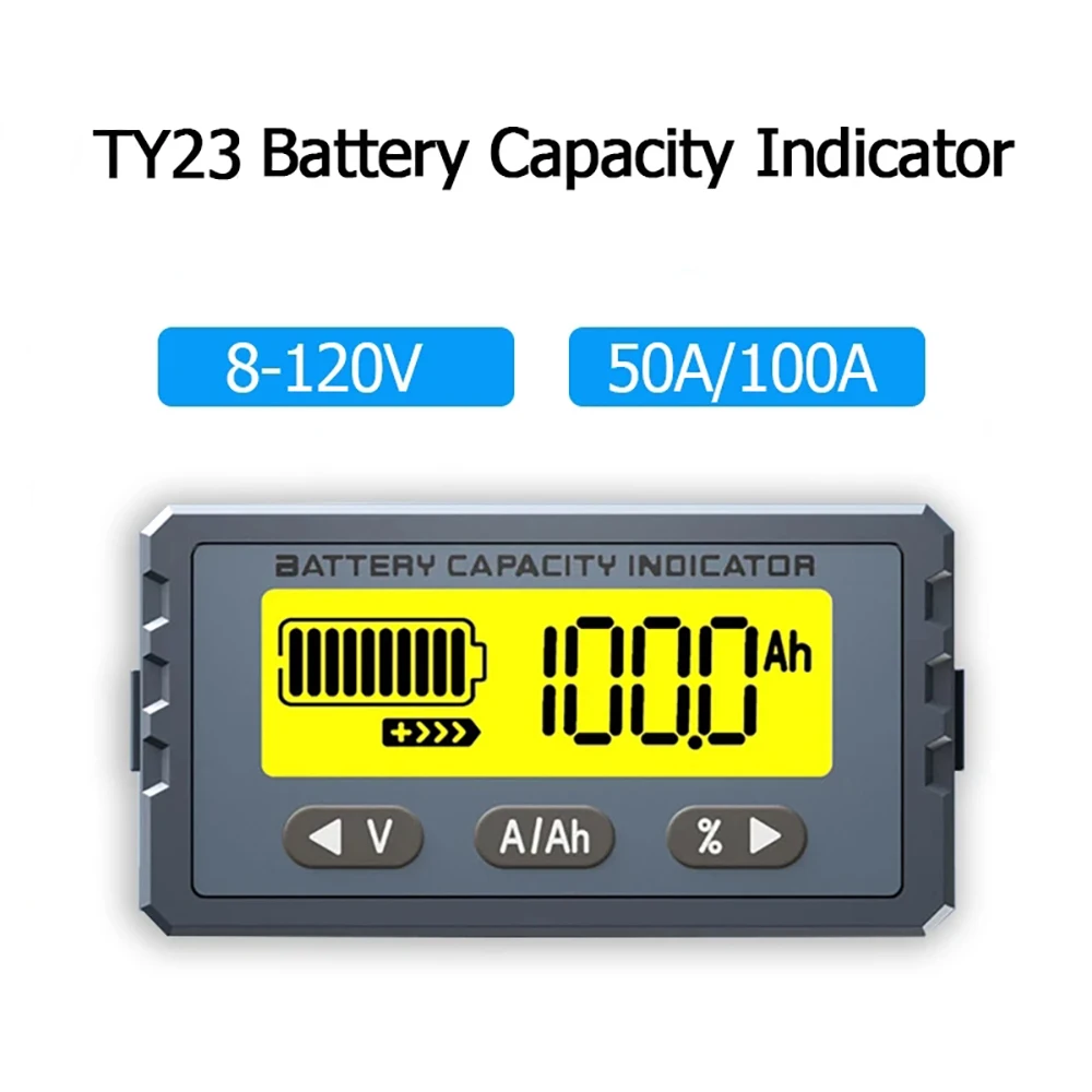 TY23 DC8-120V Battery Tester 50A 100A Coulometer Battery Capacity Tester Indicator Voltmeter Voltage Current Capacity Detector