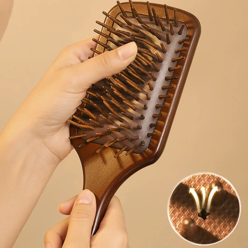 

New 1pc Sandalwood Hand Carved Air Cushion Comb With Wood Teeth Scalp Massage Brush For All Hair Types Wooden Hair Styling