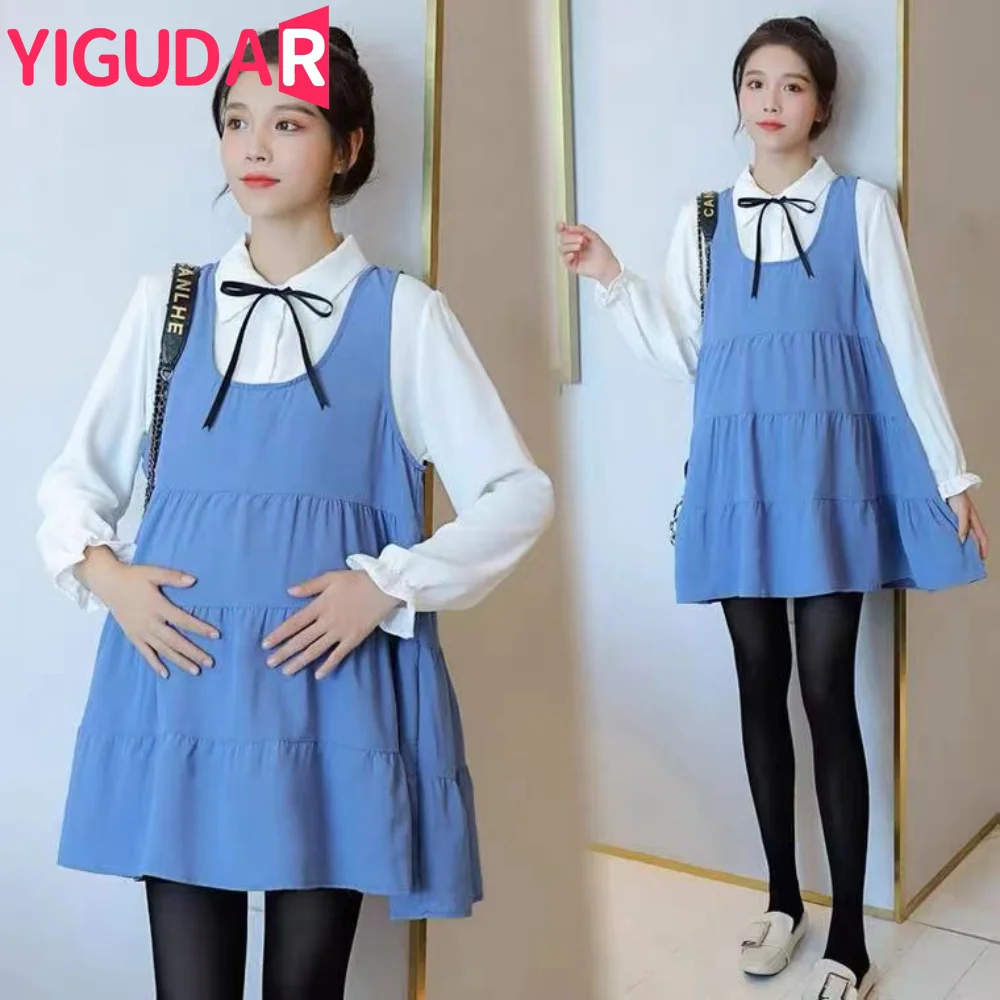 

Summer Korean Fashion Cotton Patchwork Maternity Long Dress V neck A Line Slim Clothes for Pregnant Women Pregnancy vestidos