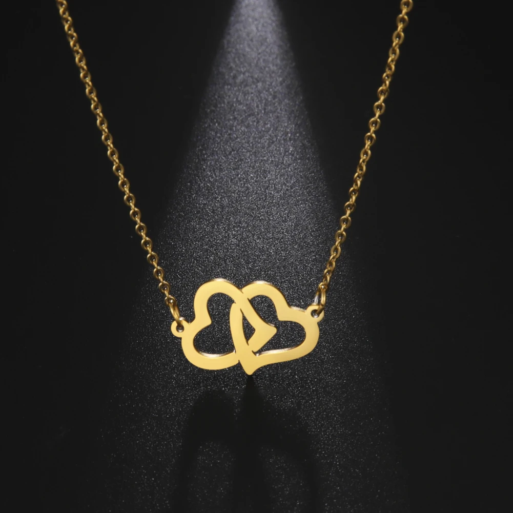 

Kkjoy Stainless Steel Gold Color Two Four Connected Heart Pendant Necklace For Women Girl Choker Wedding Jewelry Gift For Lover
