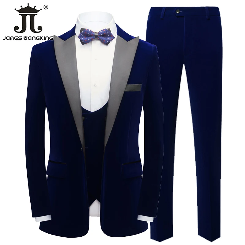 

( Blazer Vest Pants 3piece ）Luxury Velvet Formal Business Men's Suit Gentlemen's Ball Show Officiating The Groom's Wedding Dress