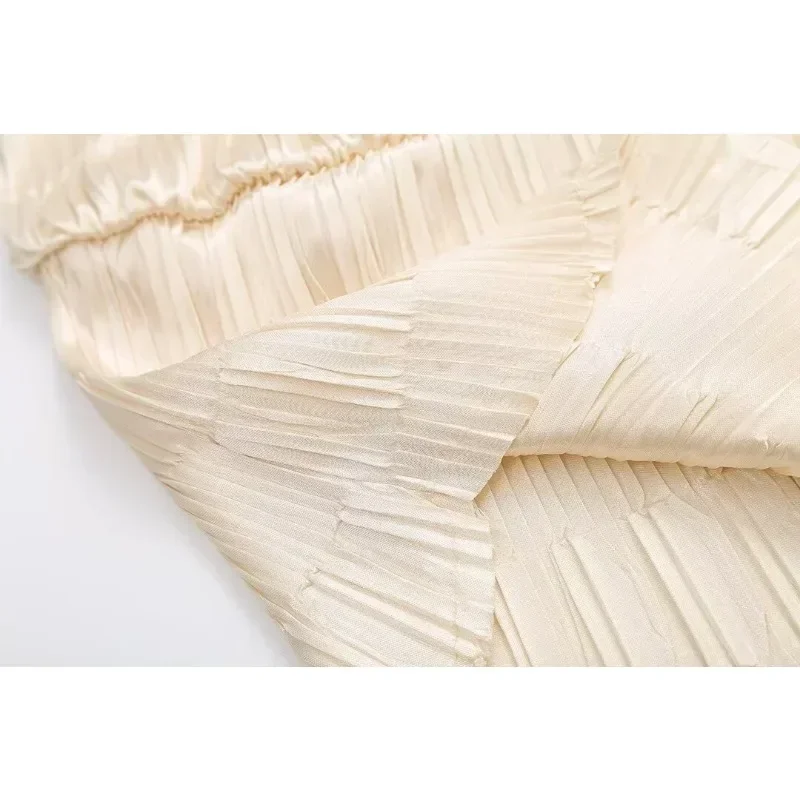 طقم بنطلون نسائي غير رسمي قابل للطي ، فتحة رقبة دائرية بدون أكمام ، كشكشة ، أطقم بنطلون فضفاض عالي الخصر ، بدلة نسائية صيفية ،