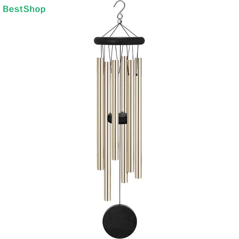 1Pc Retro Red Wood Aluminum Pipes Wind Chime Octagonal Wood Hang Tag 6 Metal Tubes Courtyard Balcony Decor