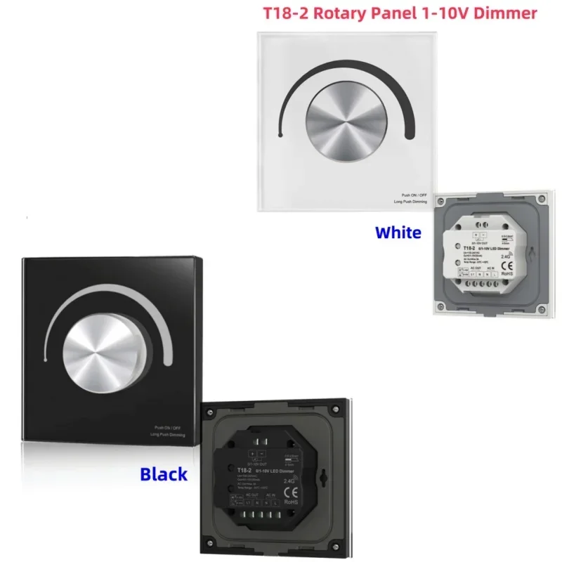 T18-2 AC220V to 0/1-10V Rotary Knob Dimming Rotary Glass Panel Led Dimmer  Brightness Adjust for SMD 5050 Single Color LED Strip