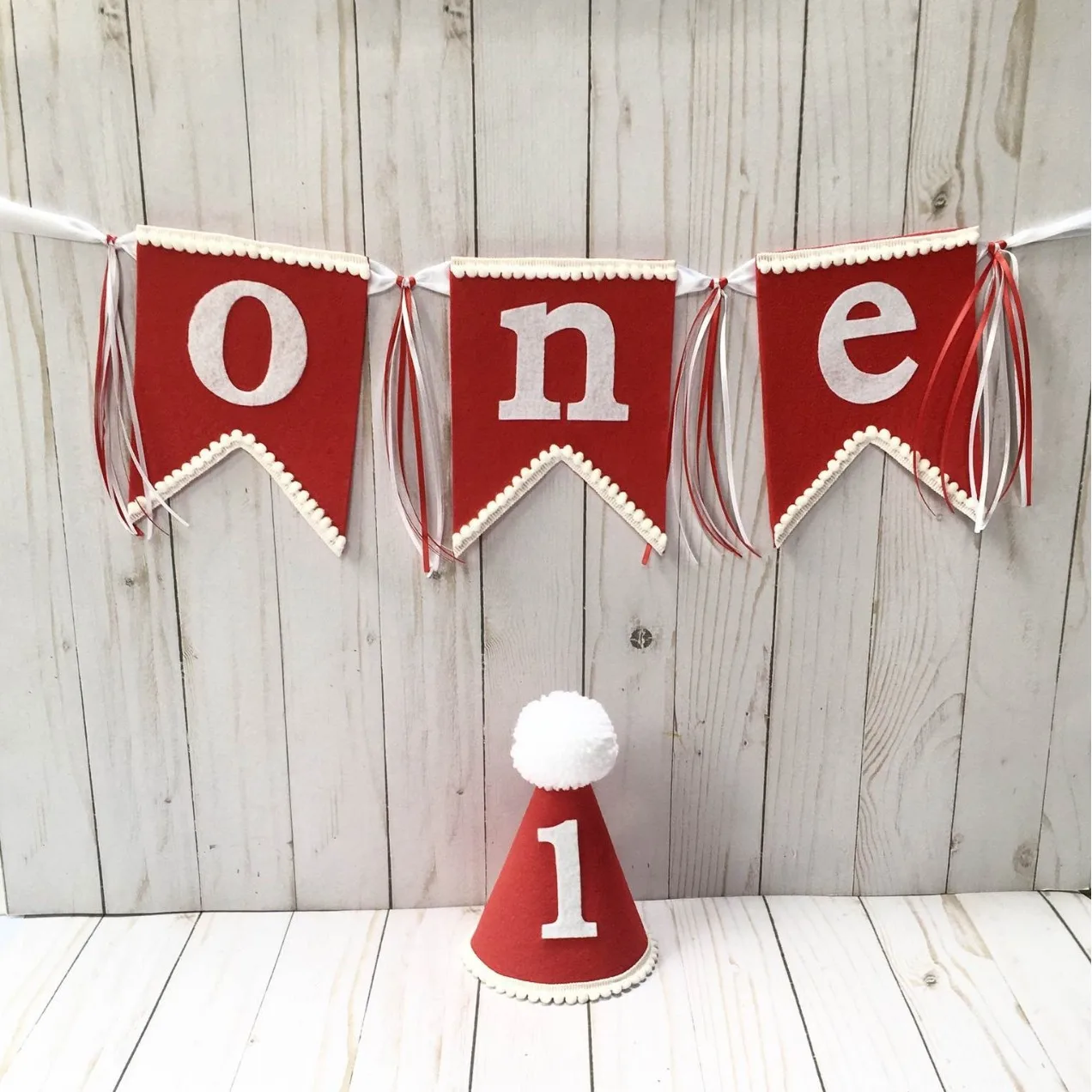 1PC 1st Baby Birthday Non Woven Red ONE Highchair Banner First Kids Party Hat Headwear Photography Props