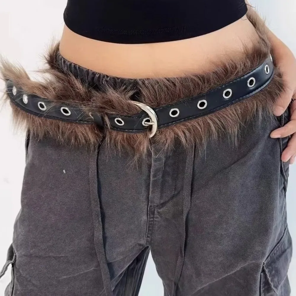 

Высококачественный модный повседневный универсальный ремень из искусственного меха в стиле панк, регулируемый ремень с пряжкой, ретро пушистый пояс для женщин