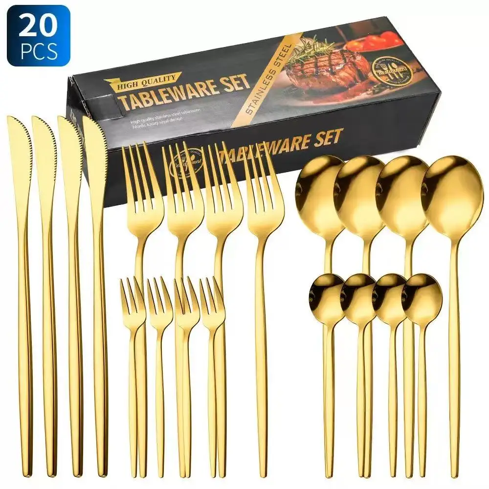 

20pcs set of Portuguese stainless steel tableware, steak knife, fork, spoon and tea spoon, fruit fork, dessert spoon, dishwas