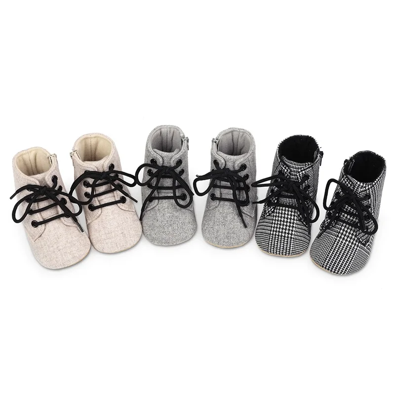 EWODOS Newborn Baby Girls Winter Boots Solid Color/Houndstooth Print Ankle Boots Warm Baby Walking Shoes for Toddler Infant