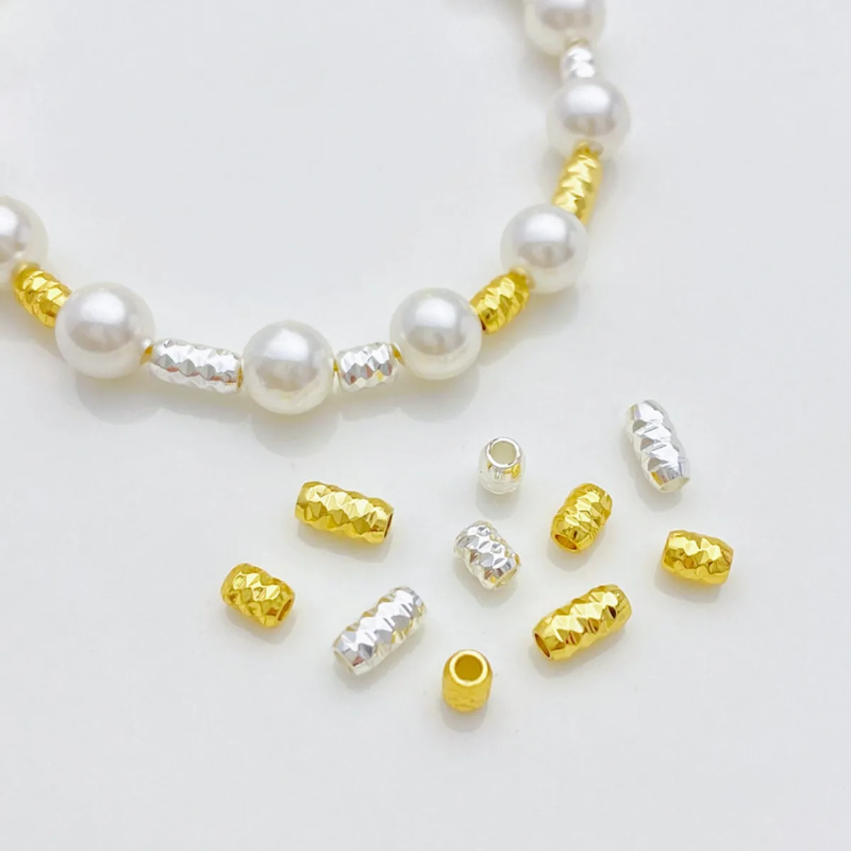 14K Gold Plated Color Retention Engraved Faceted Twisted Spacer Beads DIY Bracelet Necklace Jewelry Making Supplies