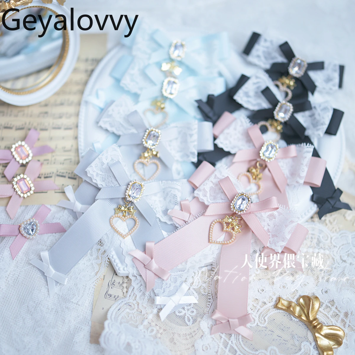 

Japanese Square Diamond Heavy Industry Exquisite Lady Princess Hairpin High Sense Sweet Kawaii Lace Bow Hair Clips Accessories