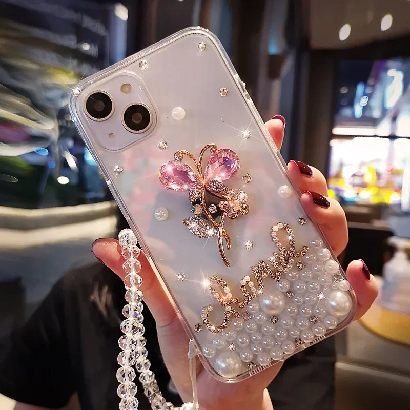 Fashion Bling Diamond Rhinestone Flower Case Cover For Iphone 16 14 15 12 13 Pro MAX XS XR 7 8 PLUS Soft Clear Phone