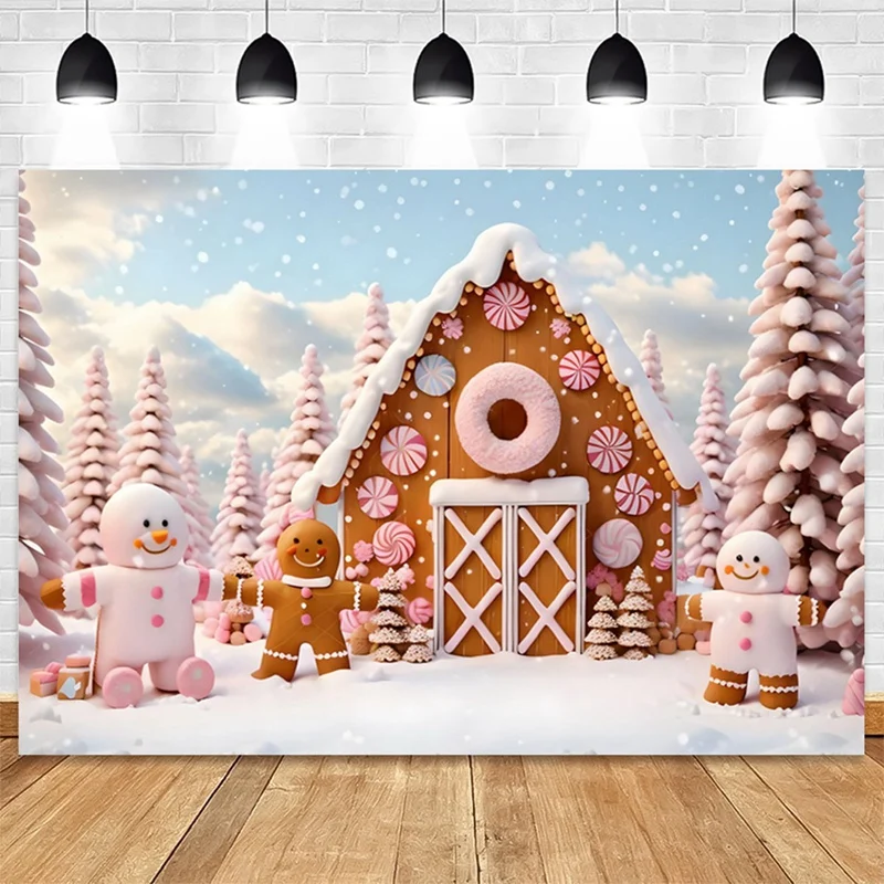 Fondo de fotografía de Casa de pan de jengibre de Navidad, decoración de fiesta de cumpleaños, casa de dulces, 210x150cm