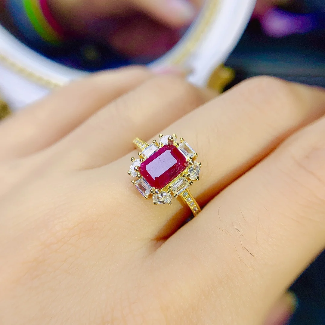 925 Sterling Silver Burmese Ruby Simple Generous color Beautiful Ladies Ring Luxury Jewelry Christmas gift Free shipping