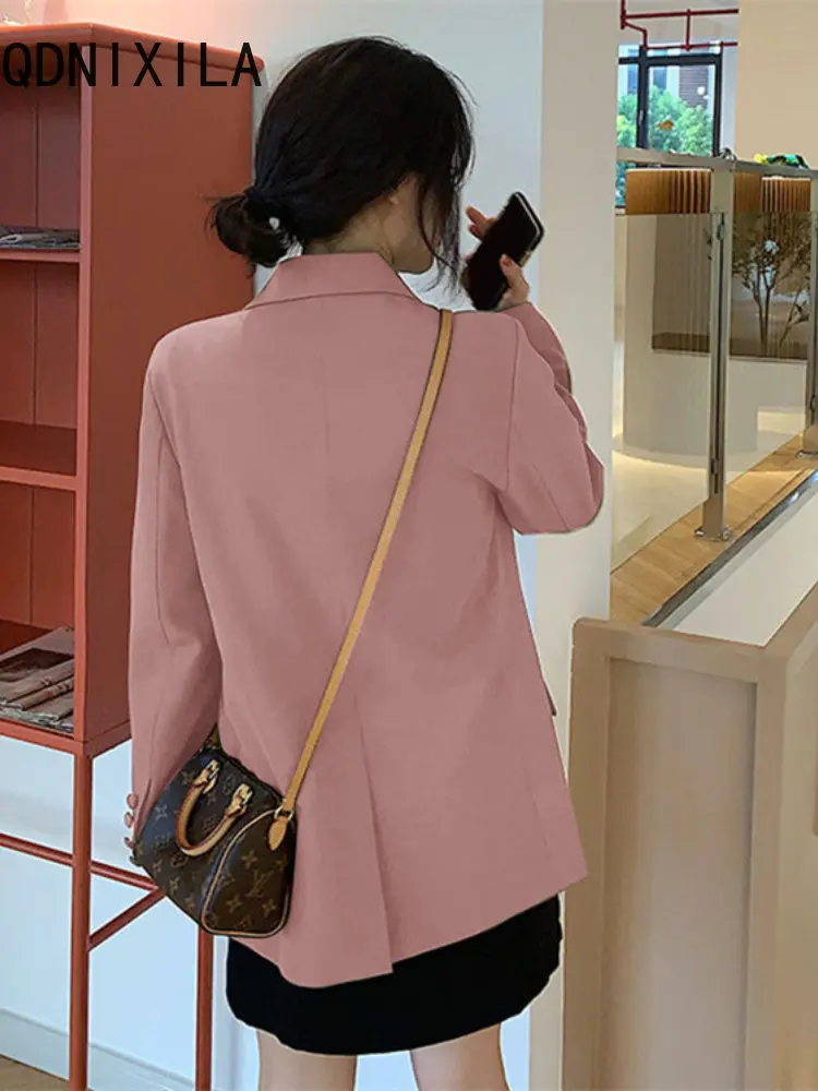 Elegant Khaki Blazer for Women 2024 New External Clothes Autumn Korean Fashion Small Blazers Women\'s Casual Long Sleeve Top Coat