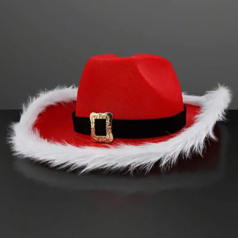 Chapeau de Cowboy en Feutre Rouge Occidental à Large Bord pour Homme et Femme, Accessoires de Costume Jazz pour ixdu Père Noël