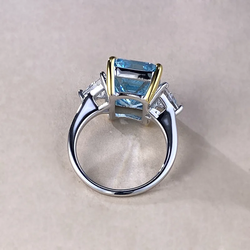 OEVAS 100% 925 Sterling Silver 10*14mm Aquamarine High Carbon Diamond Rings For Women Party Fine Jewelry view 4