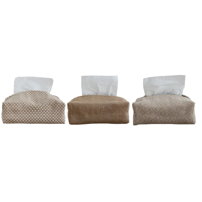 Jute Simple Tissue Box Living Room Cotton Pumping Tissue Case Car Towel Napkin Papers Holder Pouch Table Home Decor