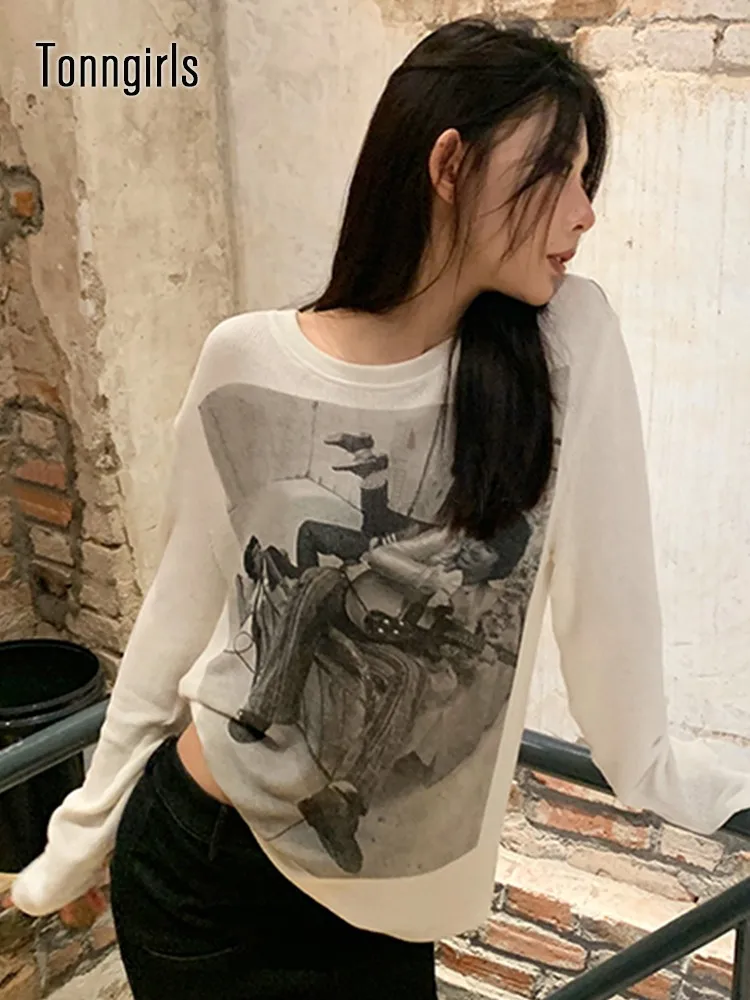 

Tonngirls Grunge Aesthetic T Shirt Women Long Sleeve Skinny Printtee Shirt Femme Streetwear American Retro Y2k Vintage Tshirts