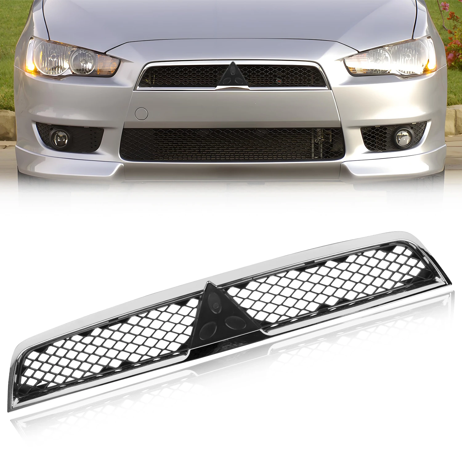 

1Pcs Front Bumper Chrome Shell Grill Hood Black Insert Mesh ABS Plastic For 2008 2009 2010 2011 2012 2013-2015 Mitsubishi Lancer