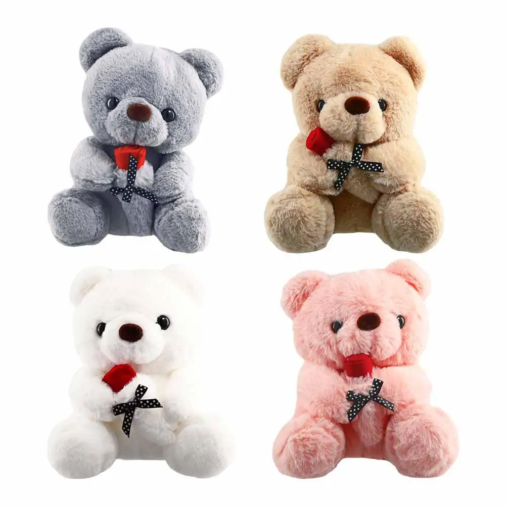 25cm Kawaii Bear With Rose Plush Toy Stuffed Animal Dolls I Love You For Girl Friend Birthday Gift Romantic Present Wholesale