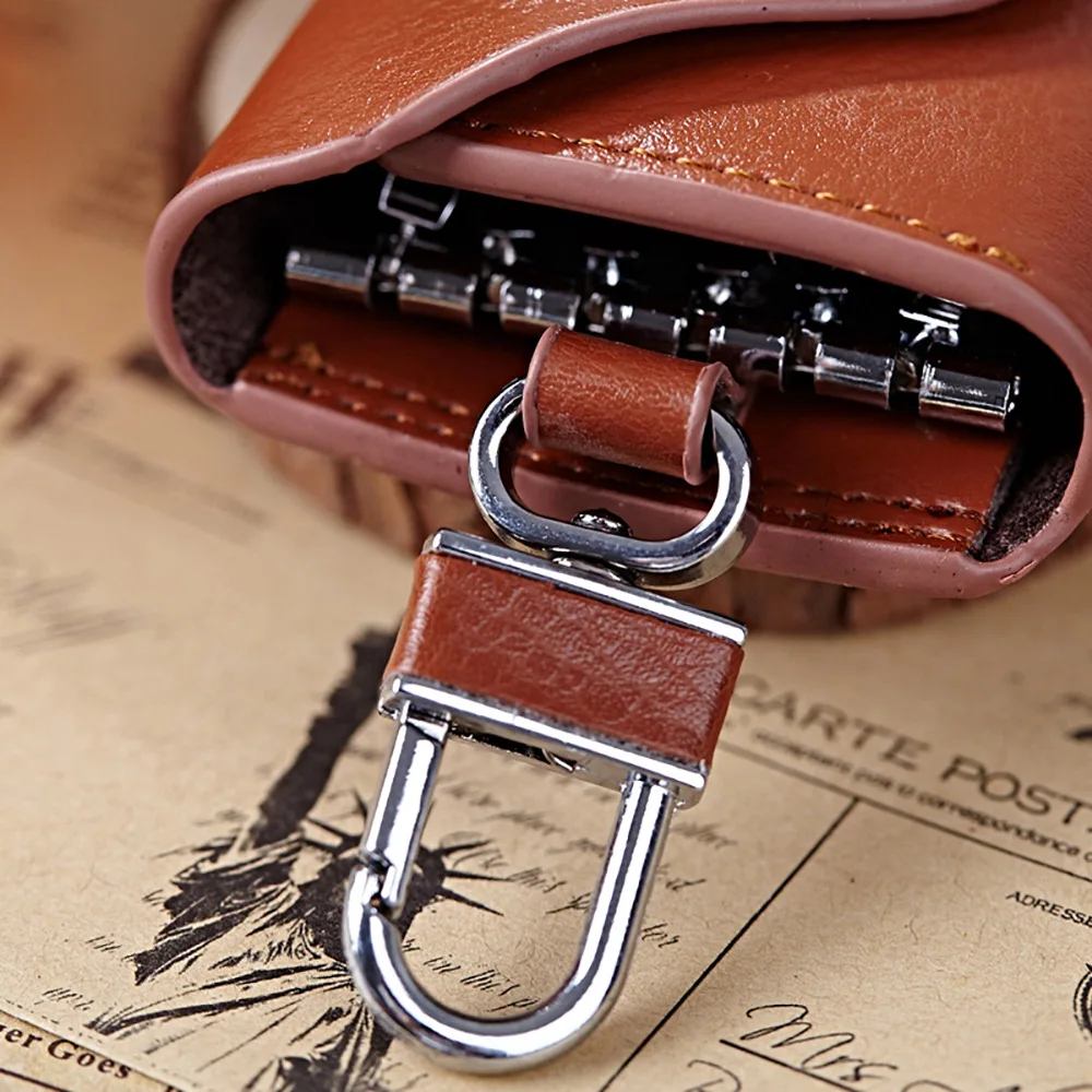 Genuine Cowhide Leather Pure Color Business Car Key Card Storage Bag Wallet Man